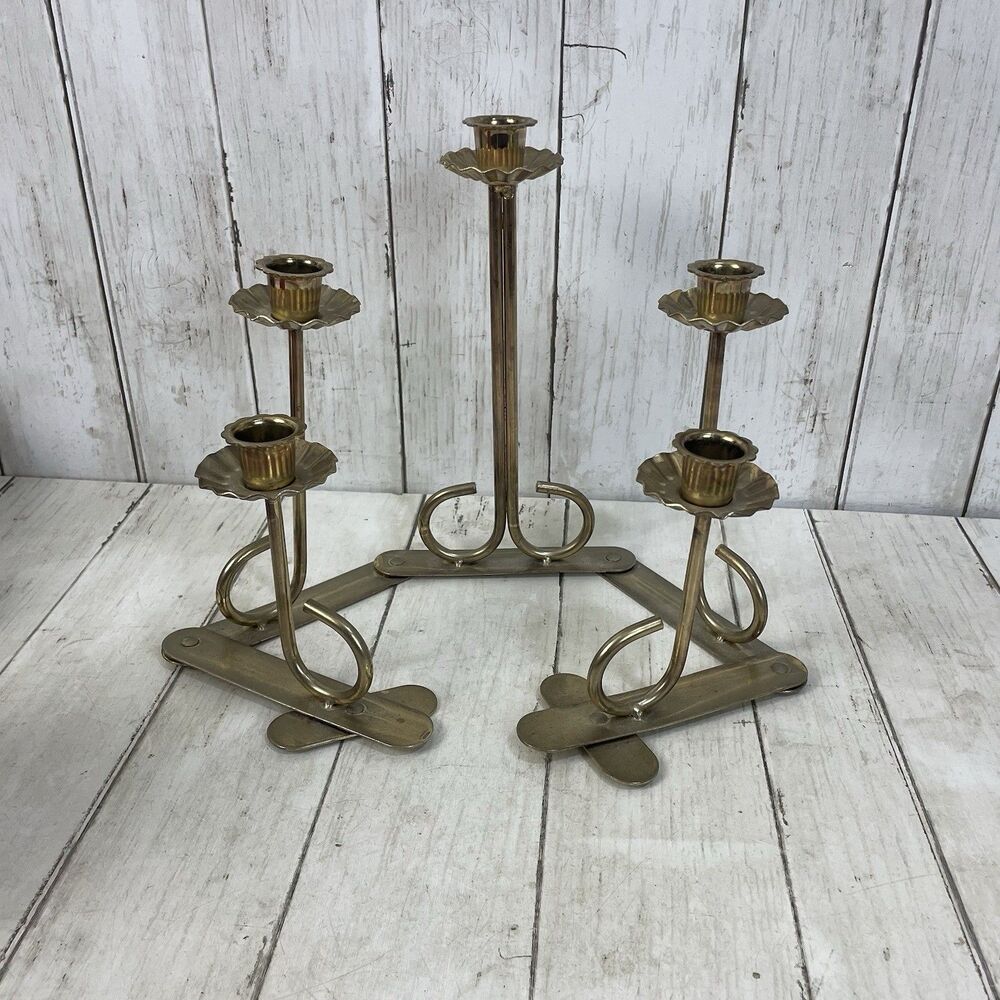 Vintage MCM Brass Accordion Candelabra Folding 5-Arm Candle Holder